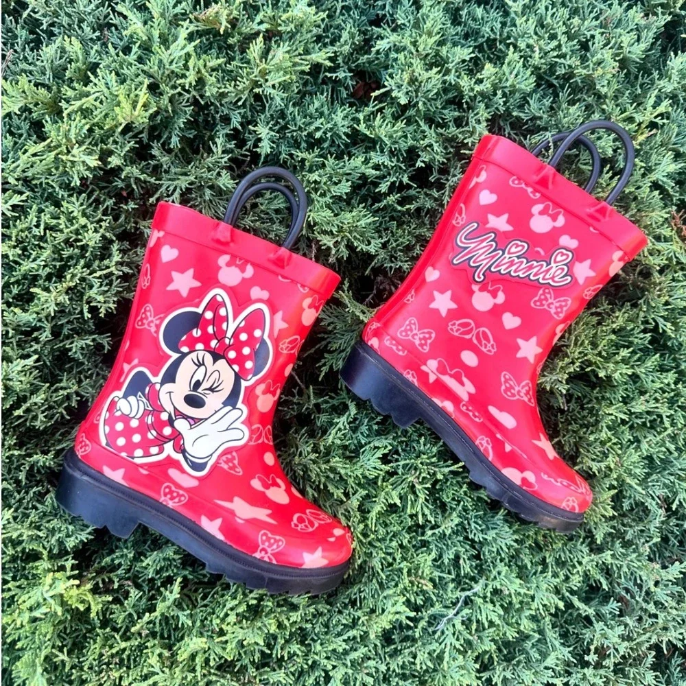 Disney Minnie Mouse Toddler Girl Waterproof Rubber Rain Boots Size 7 Red